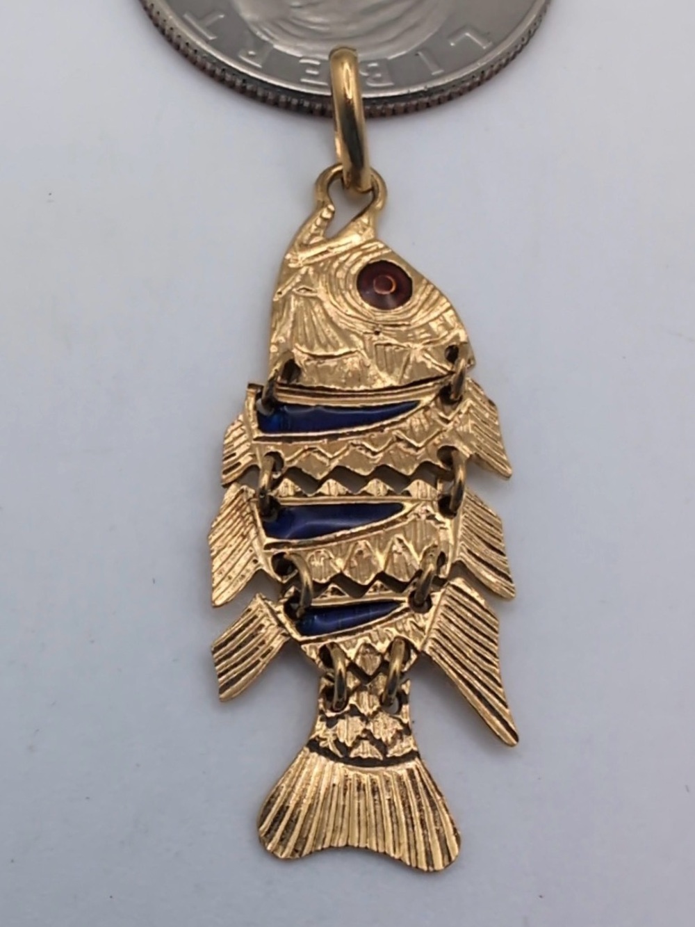 Italian 18k Yellow Gold and Enamel Fish Pendant